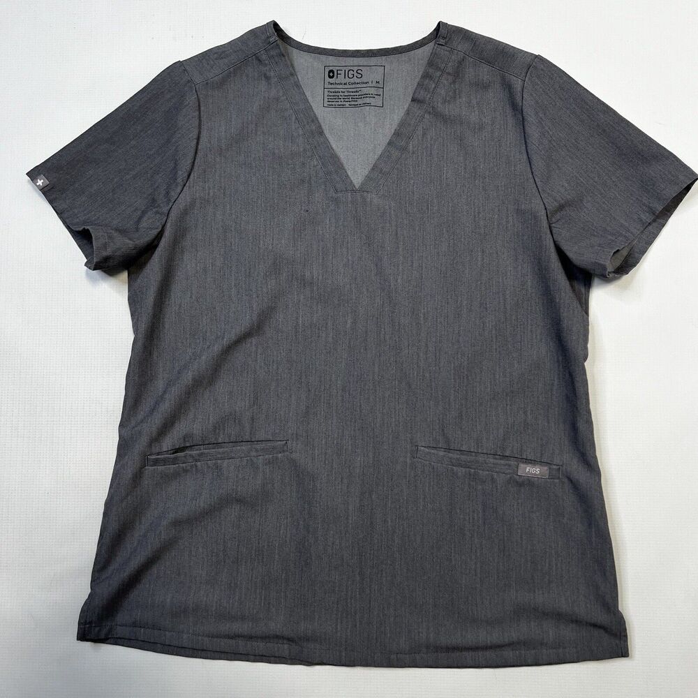Figs Technical Casma Short Sleeve Scrub Top Gray Womens Medium 3 Pocket FW1100
